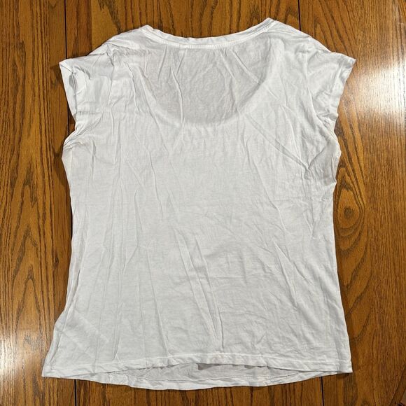 Guess T-Shirt Top (Women’s Size XL) Metallic Graphic Logo White Tee - Picture 4 of 5